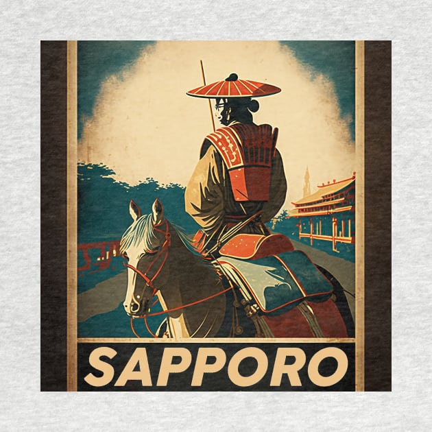 Sapporo Japan Samurai Vintage Travel Art Poster by OldTravelArt